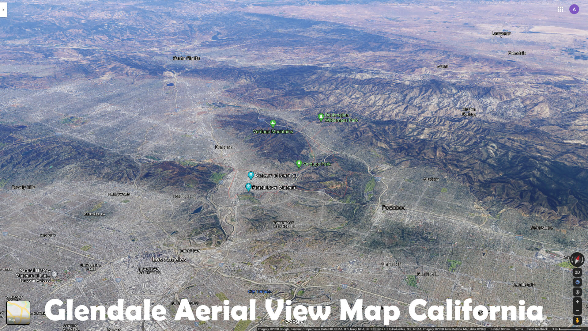 Glendale Vue Aerienne Carte californie